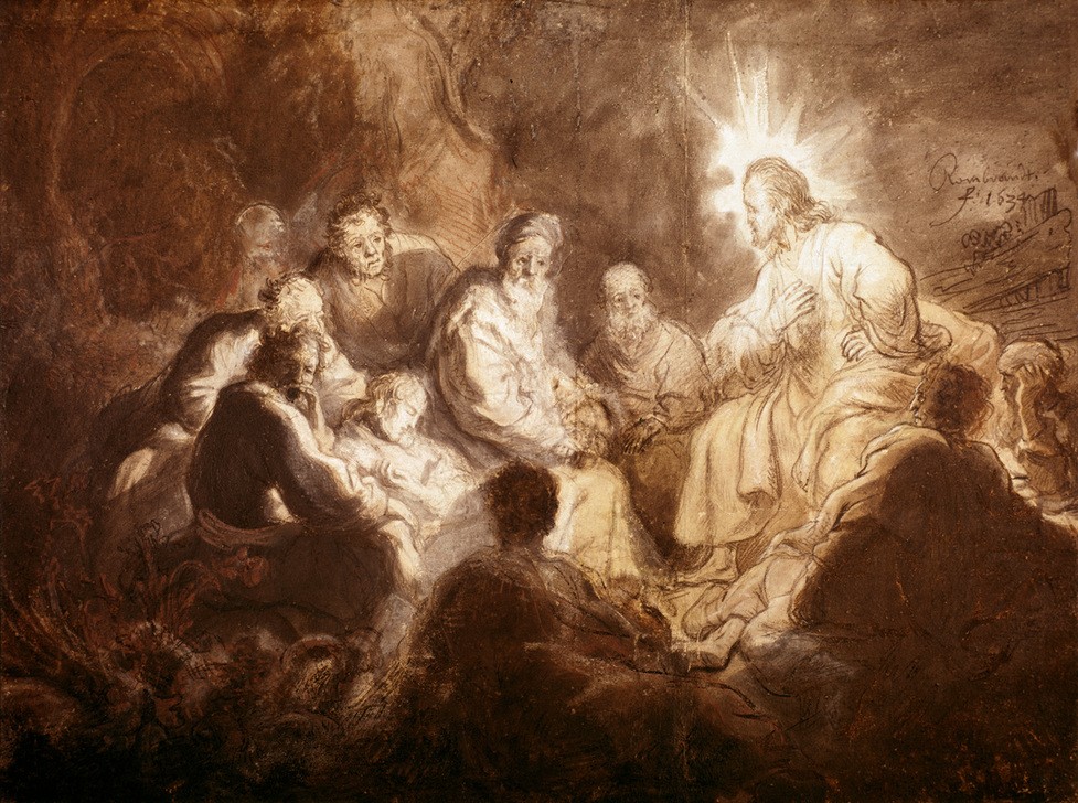 Rembrandt Harmenszoon van Rijn, Christus im Kreise seiner Jünger (Christentum,Religion,Barock,Neues Testament,Bibel,Jünger,Predigt,Niederländische Kunst,Holländische Kunst)