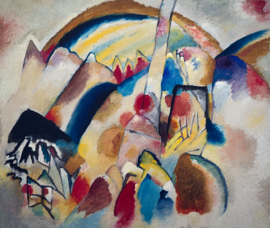 Wassily Kandinsky, Landschaft mit roten Flecken II (Landschaft, Expressionismus, Der Blaue Reiter, Russische Kunst, Abstraktion, Malerei, Wohnzimmer,  Treppenhaus, Wunschgröße, Klassische Moderne, bunt)