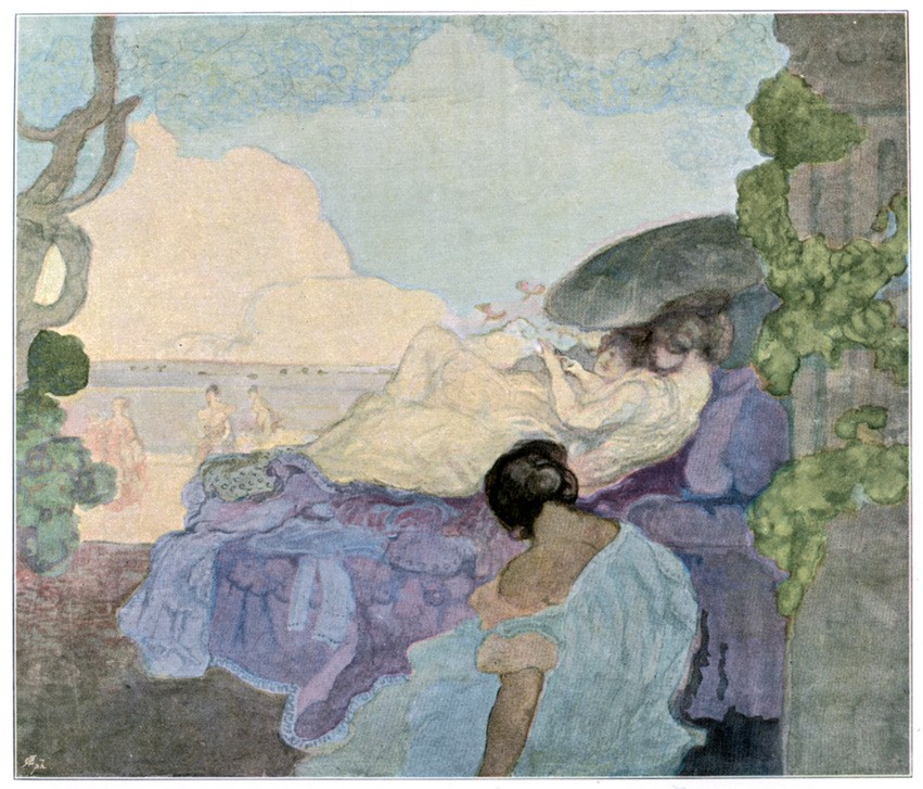 Charles Conder, Women relaxing by the sea, 1898 (Frauen, Entspannung, Meer, Freizeit, Damen, Impressionismus, Wunschgröße, Klassiker, Malerei, Wohnzimmer)