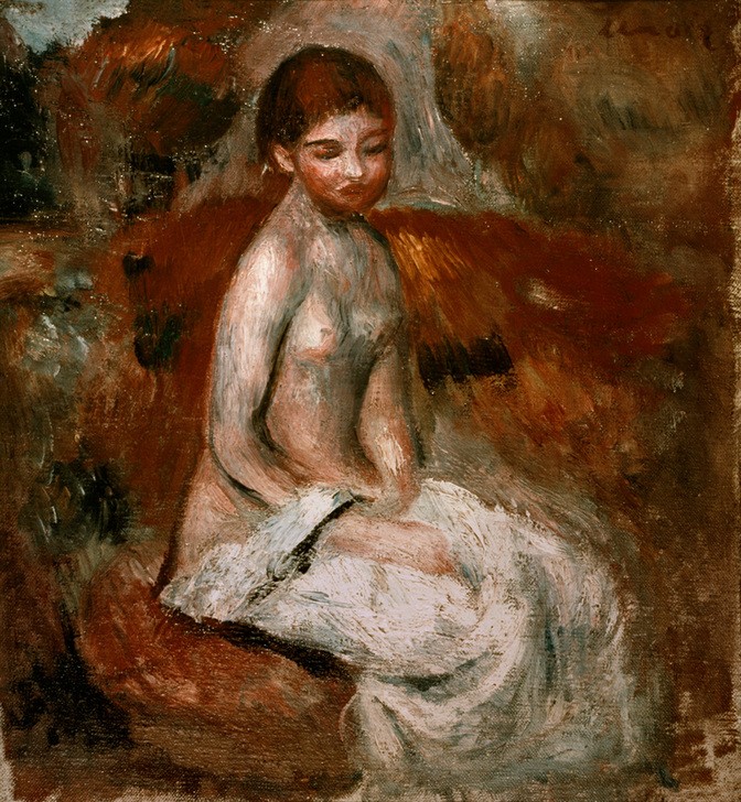 Pierre-Auguste Renoir, Petit nu (Frau,Kind,Mädchen,Impressionismus,Akt,Französische Kunst,Halbakt,Sitzen,Badetuch)