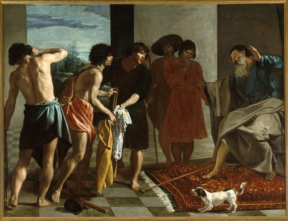 Diego Rodriguez de Silva y Velasquez, Jakob erhält den blutigen Rock Josephs (Barock,Hund,Altes Testament,Bibel,Corpus Delicti,Spanische Kunst,Josephs Blutiger Rock,Jüdisch-Christlich)