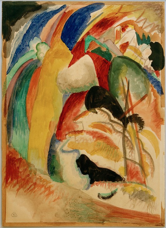 Wassily Kandinsky, Entwurf zu Bild mit weißer Form (Kunst,Expressionismus,Der Blaue Reiter,Abstrakte Kunst,Entwurf, Papier, Abstraktion, Abstrakter Expressionismus, Wohnzimmer, Treppenhaus, Wunschgröße, bunt)