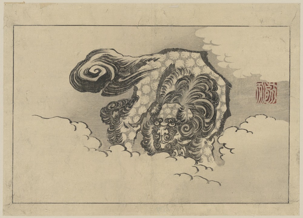 Katsushika Hokusai, Chinese lion dog (Kunst,Löwe (Tier),Völkerkunde,Japanische Kunst,Hund)
