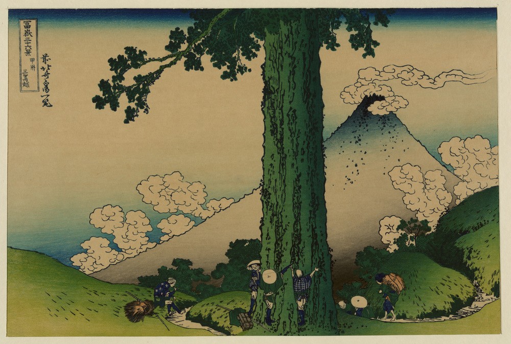 Katsushika Hokusai, Mishima Pass in Kai Province (Kunst,Völkerkunde,Japanische Kunst,Baum)