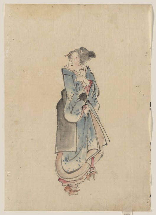Katsushika Hokusai, A woman walking to the right (Frau,Kunst,Völkerkunde,Japanische Kunst)