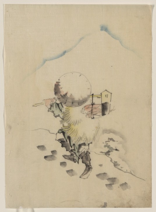 Katsushika Hokusai, Person walking in the snow (Kunst,Mann,Völkerkunde,Japanische Kunst,Fischfang)