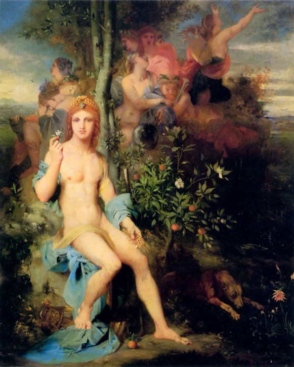 Gustave Moreau, Apollo and the Nine Muses (Geschichte,Griechische Kunst,Kunst,Musik,Mythologie,Musen,Römisch,Inspiration,Wahrheit,Poesie,Klassisch,Prophezeiung,Schöpfung,Kouros,Notabel,Heilung (Allgemein),Römische Mythologie)