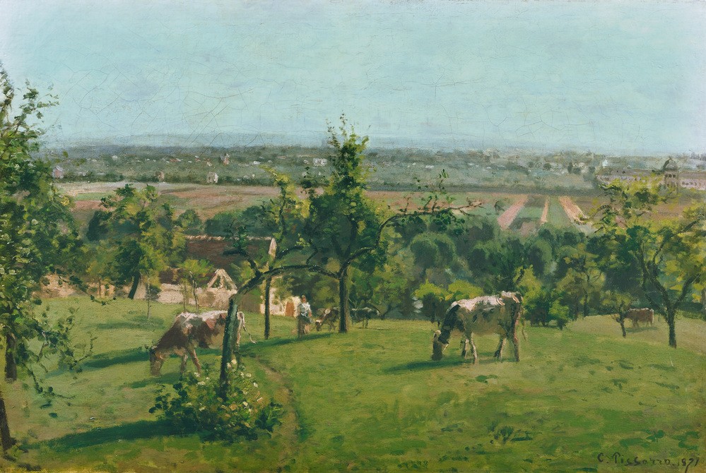 Camille Pissarro, Höhen von Le Vésinet (Kunst,Landschaft,Rinderzucht,Rind,Impressionismus,Französische Kunst,Landwirtschaft,Viehzucht,Weide (Wiese))