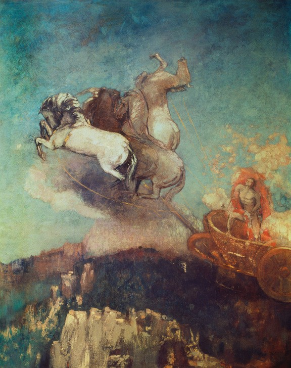Odilon Redon, Der Wagen des Apoll (Kunst,Mythologie,Sonne,Symbolismus,Quadriga,Französische Kunst,Götter,Gespann,Gott,Python,Sonnenwagen,Sonnengott,Gottheit,Griechisch-Römische Mythologie)