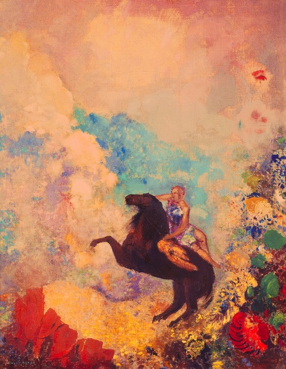 Odilon Redon, Muse auf Pegasus (Kunst,Mythologie,Pferd (Tier),Musen,Symbolismus,Französische Kunst,Reiterin,Tier,Reiten,Griechisch-Römische Mythologie)
