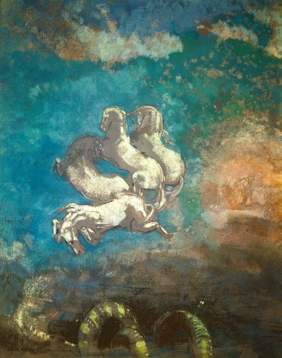 Odilon Redon, Der Wagen des Apoll (Kunst,Mythologie,Sonne,Symbolismus,Quadriga,Französische Kunst,Götter,Gespann,Gott,Python,Sonnenwagen,Sonnengott,Gottheit,Griechisch-Römische Mythologie)