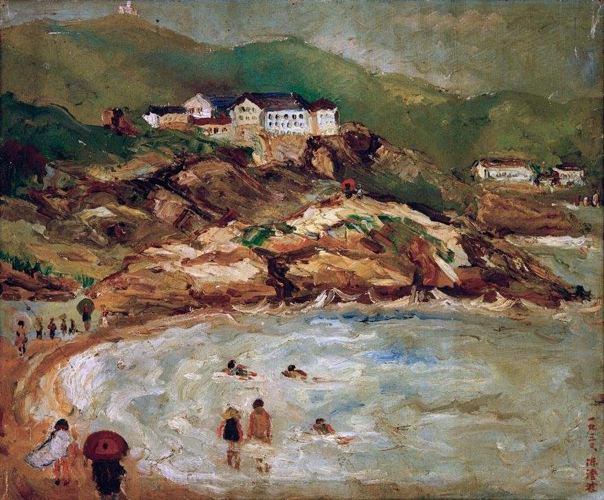 Chen Chengbo, Strand am Putuo Berg (Baden, Schwimmen,  Gebirge, Sommer, Meer, Strand, Landschaft, Freizeit,    Seebad, Landschaft, Taiwan, Wunschgröße, Klassische Moderne, Wohnzimmer, Treppenhaus)