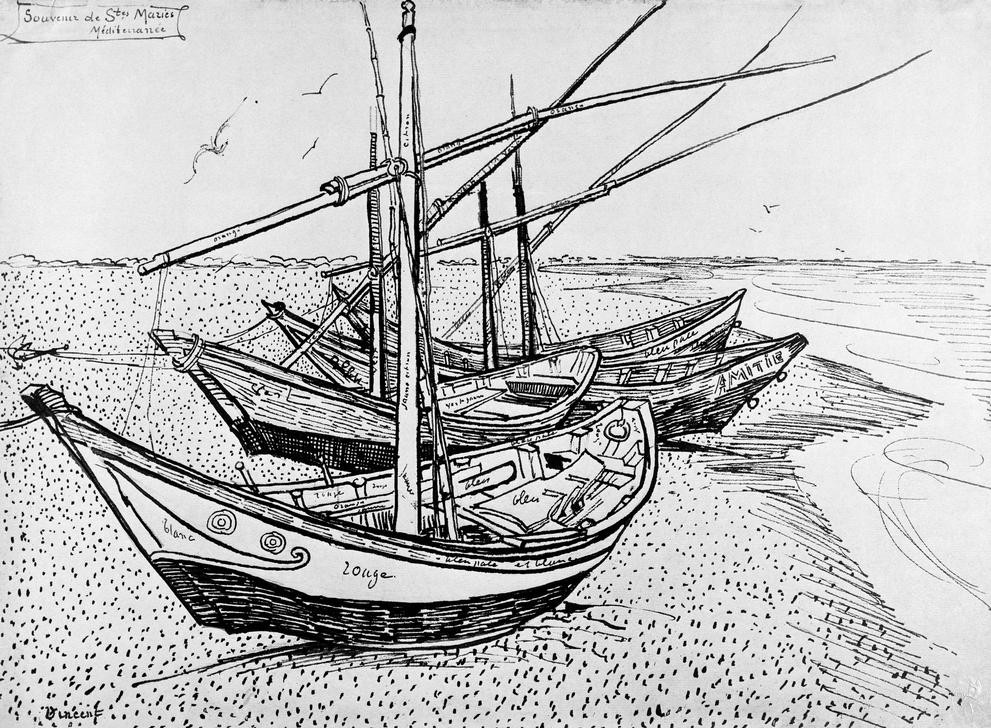 Vincent van Gogh, Segelboote in Saintes-Maries (Impressionismus,Niederländische Kunst)