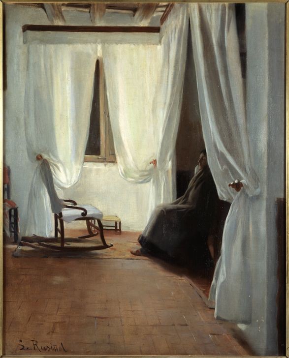 Santiago Rusinol, Kranke Frau (Fenster,Frau,Krankheit,Tuberkulose,Einsamkeit,Spanische Kunst,Schaukelstuhl,Vorhang,Innenansicht,Katalanische Kunst,Malen,Raum)