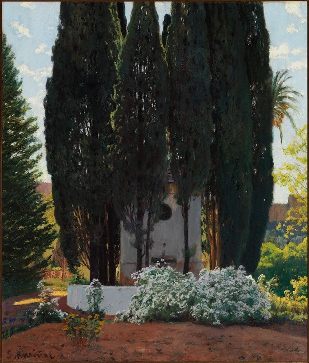 Santiago Rusinol, Der Brunnen der Zyrpressen (Park,Baum,Spanische Kunst,Zypresse,Katalanische Kunst,Malen,Springbrunnen,Garten)