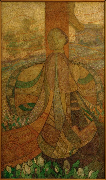 Johan Thorn Prikker, Madonna im Tulpenland (Christentum,Jugendstil,Kunst,Landschaft,Religion,Tulpe,Neues Testament,Bibel,Baum,Niederländische Kunst,Holländische Kunst,Blume,Deutscher Werkbund,Garten)