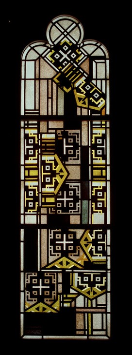 Johan Thorn Prikker, Schwarzgelbes Dreipassfenster (Architektur,Blei,Fenster,Geometrie,Glas,Kunst,Metall,Ornamentik,Geometrisch,Abstrakte Kunst,Niederländische Kunst,Holländische Kunst,Glasfenster,Schwarz,Abstraktion,Gelb,Form,Deutscher Werkbund,Dreipass,Farbe)