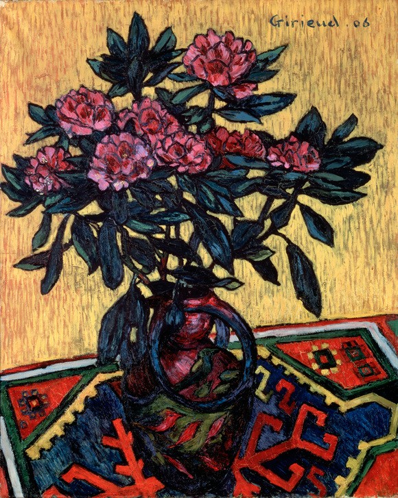 Pierre Girieud, Peonies (Stilleben, Pfingstrosen, Teppich, Blumenstrauß, Blumenvase, Klassische Moderne, Cloisonismus, Wohnzimmer, Esszimmer, Wunschgröße)