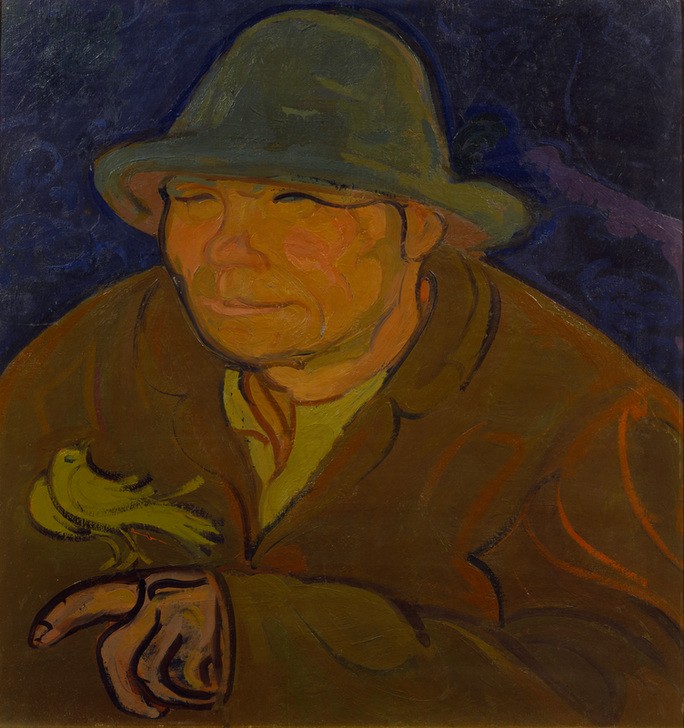 Gino Rossi, L’uomo del canarino (Herrenhut,Kunst,Mann,Mensch,Vogel,Portrait,Tierliebe,Italienische Kunst,Haustier,Brustbild,Kanarienvogel,Mensch Und Tier)