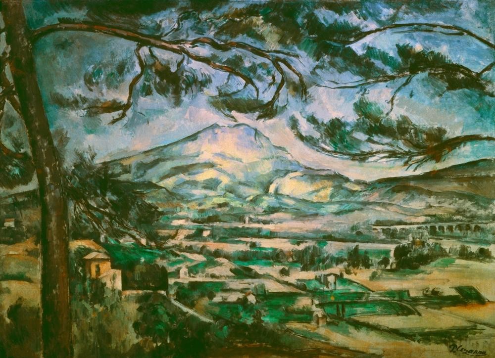 Paul Cézanne, La Montagne Sainte-Victoire au grand pin (Kunst,Landschaft,Impressionismus,Kiefer (Baum),Baum,Französische Kunst,Pinie,Berg)
