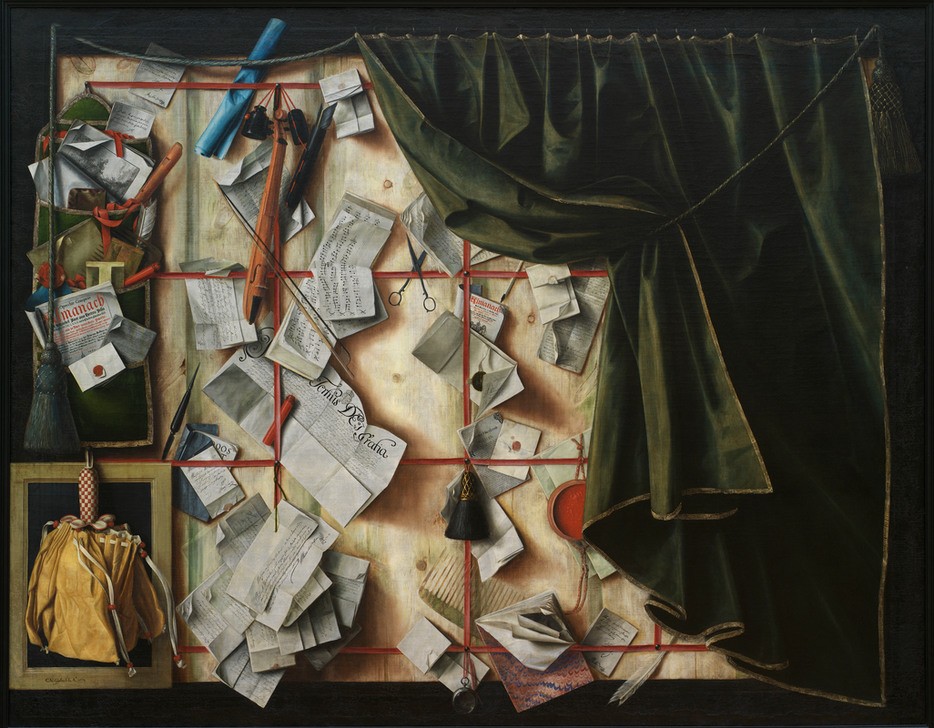 Frederik III, Trompe l'oeil. Letter Rack with Proclamation (Pinwand, Spickzettel, Briefe, 3-D-Effekt, Trompel'oeil, Wunschgröße, Klassiker, Romantik, Wohnzimmer)