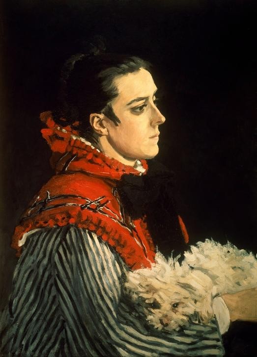 Claude Monet, Camille au petit chien (Ehefrau,Frau,Kunst,Maler (Künstler),Impressionismus,Hund,Ehefrau Von Berühmten,Portrait,Künstlerfrau,Französische Kunst,Haustier,Frau Und Tier,Tier,Halbfigur,Person)