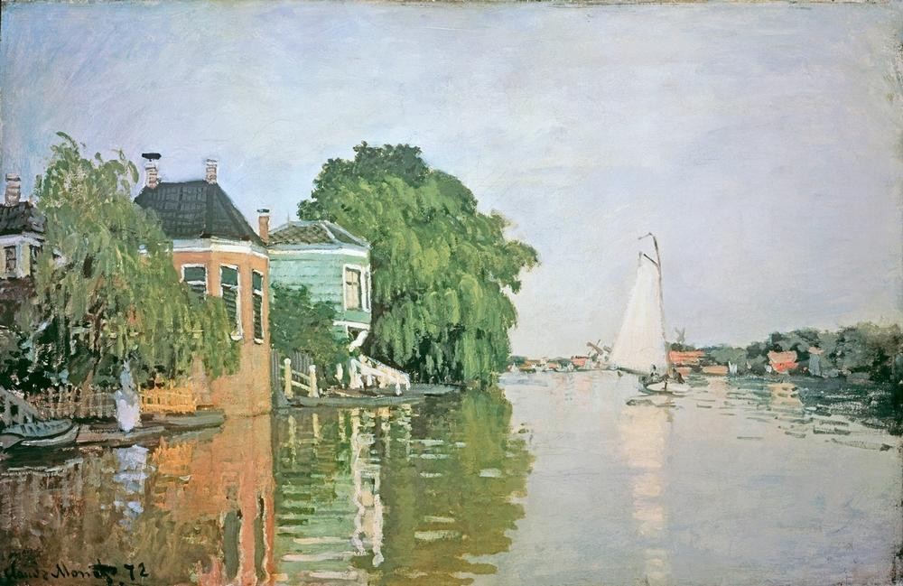 Claude Monet, Paysage près de Zaandam (Gewässer, Landschaft, Segelboot, Fluss,  Spiegelungen, Reflexionen, Idylle, Französische Kunst, Impressionismus, Wunschgröße, Wohnzimmer, Klassiker, Malerei)