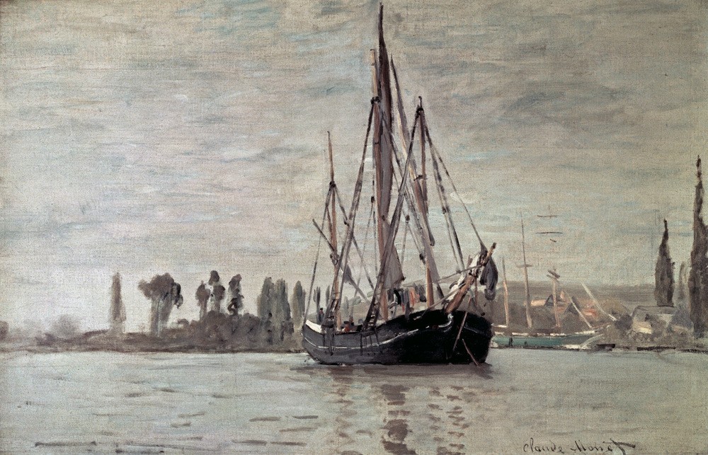 Claude Monet, Chassemarée à l’ancre (Rouen) (Küste,Kunst,Landschaft,Schiff,Segelschiff,Meer,Impressionismus,Französische Kunst,Vor Anker,Schifffahrt)