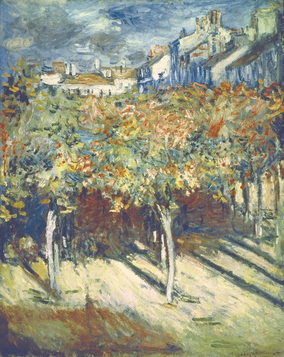 Claude Monet, Les tilleuls à Poissy (Kunst,Linde,Impressionismus,Baum,Architekturdarstellung,Französische Kunst,Sonnenschein,Licht Und Schatten,Strassenbaum)