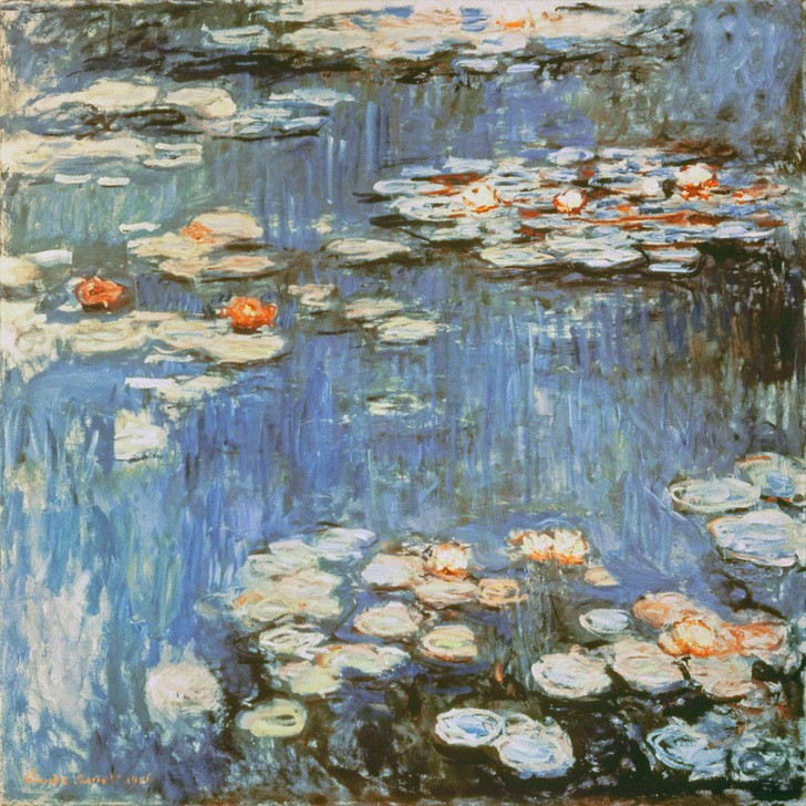 Claude Monet, Nymphéas (Gewässer, Gartenteich, Ziergarten, Seerosen, Wasserpflanze, Französische Kunst, Impressionismus, Wunschgröße, Wohnzimmer, Klassiker, Malerei)