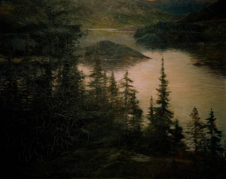 Eugen, Prinz von Schweden, Motiv fran Valdres (Kunst,Landschaft,Tanne,See,Baum,Fjord,Schwedische Kunst,Mondschein)