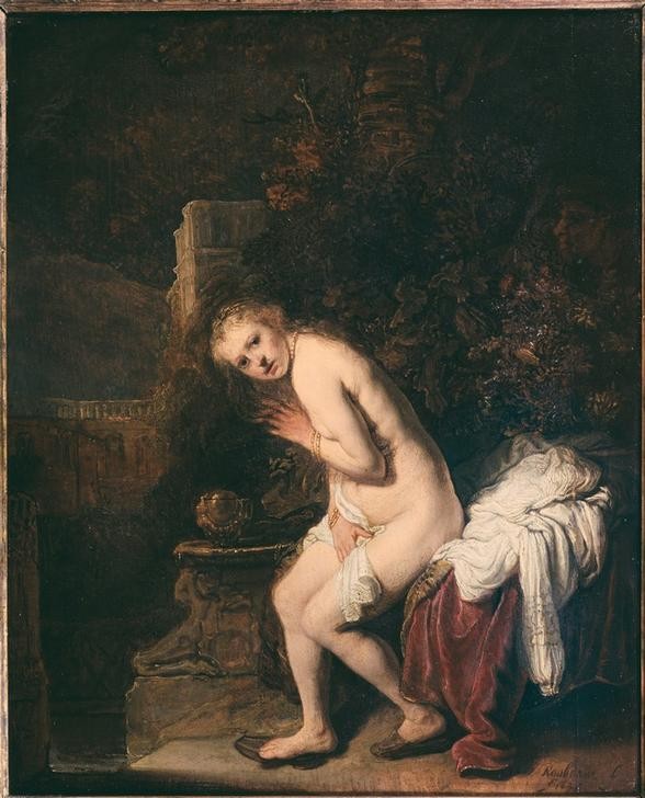 Rembrandt Harmenszoon van Rijn, Susanna und die beiden Alten (Bad Im Freien,Bad,Frau,Kunst,Schönheit,Barock,Altes Testament,Akt,Bibel,Johannistrieb,Niederländische Kunst,Scham,Susanna Und Die Alten,Holländische Kunst,Zudringlichkeit,Pantoffel,Jüdisch-Christlich)