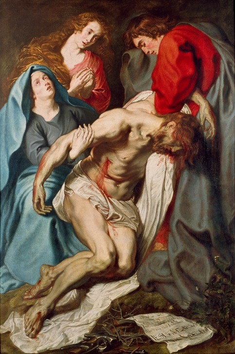 Anthony van Dyck, The Deposition, 1619 (Christentum,Frau,Gruppenbild,Mann,Barock,Portrait,Gesetz,Tag,Dame,Körper,Blau,Rot,Farbe,Interesse)