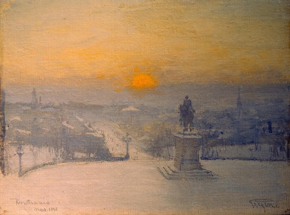Eugen, Prinz von Schweden, Soluppgang, Kristiania (Winter,Sonne,Tageszeiten,Morgen,Impressionismus,Schnee,Sonnenaufgang,Stadtansicht,Schwedische Kunst)