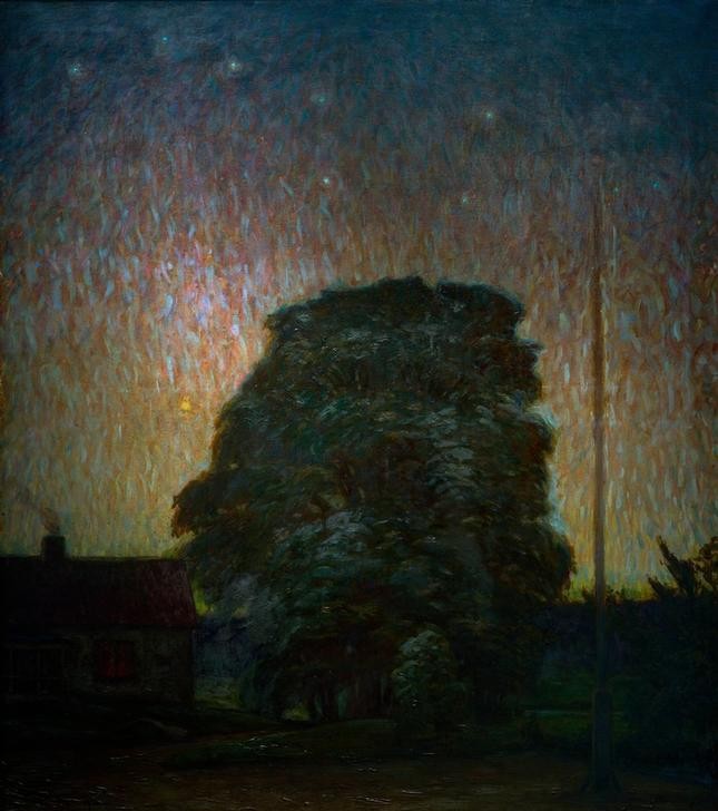 Eugen, Prinz von Schweden, Augustikväll (August,Jahreszeiten,Kunst,Landschaft,Monat,Sommer,Abend,Impressionismus,Baum,Schwedische Kunst,Solitär (Baum),Dunkelheit)