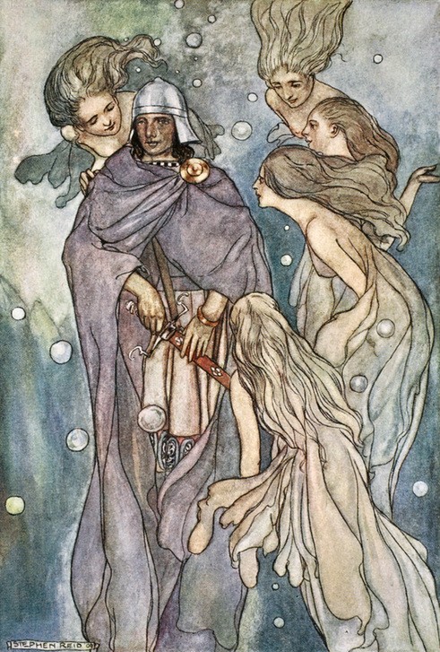 Stephen Reid, There dwelt the red-haired ocean-nymphs (Geographie,Mantel,Mann,Mythologie,Wasser,Meer,Nymphe,Legende,Kleid,Farbe)