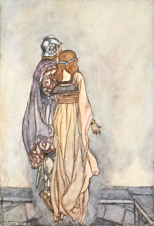 Stephen Reid, They rose up in the air (Frau,Mantel,Mann,Mythologie,Schwimmen,Legende,Kleid,Paar,Dame,Farbe)