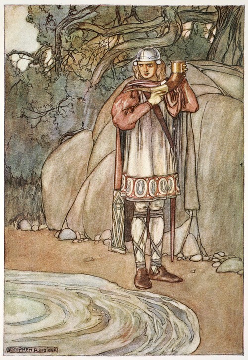 Stephen Reid, Dermot took the horn and would have filled it (Mann,Musik,Mythologie,Wasser,Legende,Ufer,Farbe)