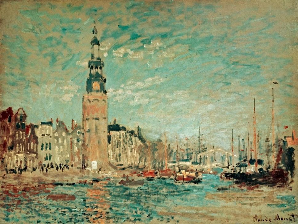 Claude Monet, Vue de la Tour Montalban, Amsterdam (Amsterdam, Stadt, Niederlande, Turm, Gracht, Französische Kunst, Impressionismus, Wunschgröße, Wohnzimmer, Klassiker, Malerei,)