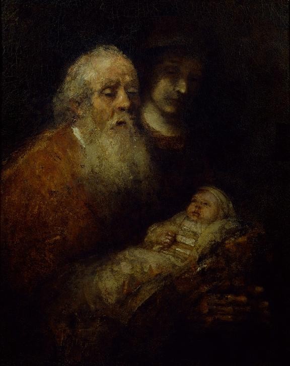 Rembrandt Harmenszoon van Rijn, Simeon mit dem Jesusknaben auf dem Arm (Christentum,Kunst,Religion,Barock,Neues Testament,Bibel,Greis,Niederländische Kunst,Jesusknabe,Darstellung Im Tempel,Holländische Kunst,Alter Mann,Kindheit Jesu,Unvollendet,Protestantismus,Folgen Der Reformation)