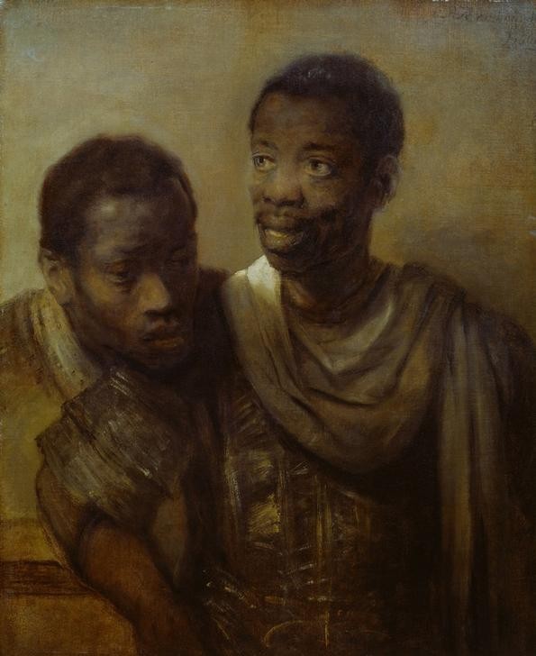 Rembrandt Harmenszoon van Rijn, Zwei Mohren (Kunst,Mann,Völkerkunde,Barock,Portrait,Mohr,Niederländische Kunst,Holländische Kunst,Exotik,Doppelportrait,Schwarzer)