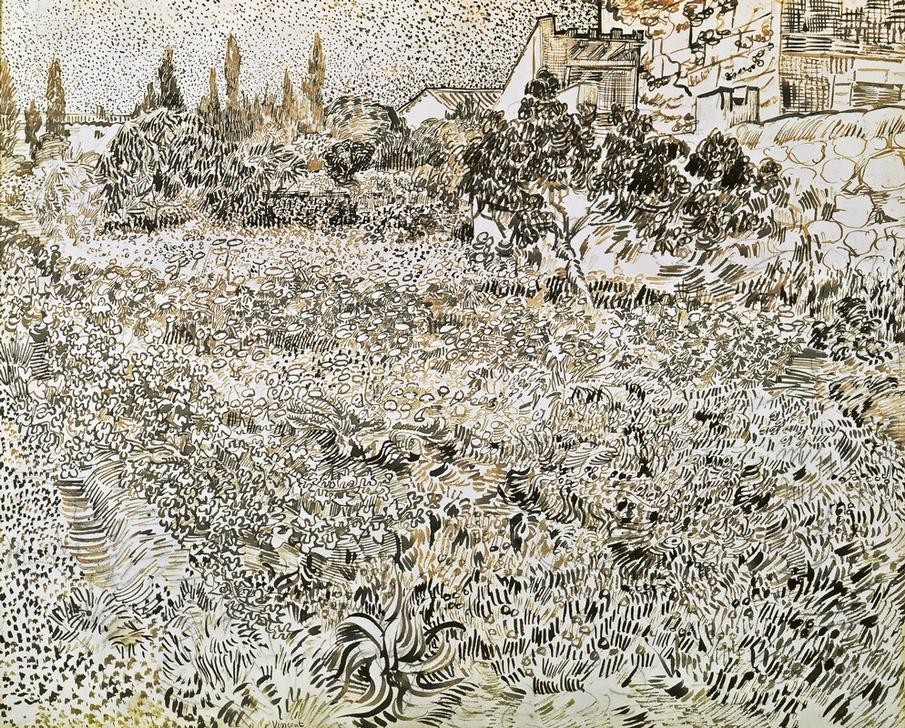 Vincent van Gogh, Blühender Bauerngarten (Kunst,Landschaft,Impressionismus,Niederländische Kunst,Holländische Kunst,Gartenmauer,Bauerngarten,Nutzgarten,Garten)