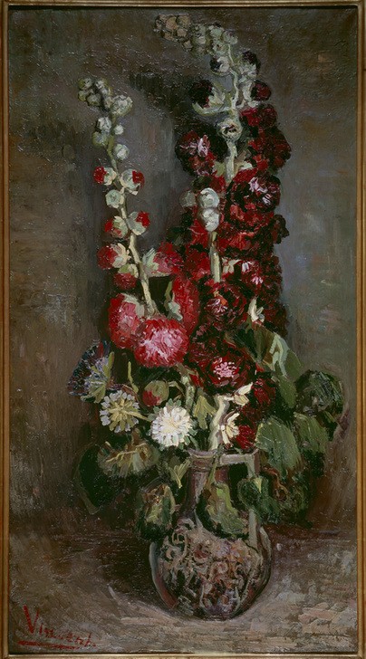 Vincent van Gogh, Vase mit Rosenmalven (Botanik,Kunst,Impressionismus,Stillleben,Blumenstrauss,Vase,Niederländische Kunst,Holländische Kunst,Gefäss,Blume,Blumentopf,Rosenmalve)