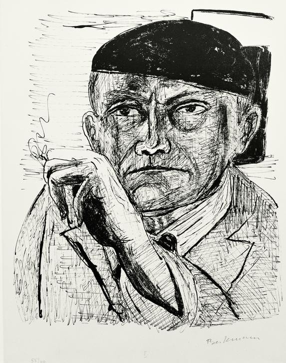 Max Beckmann, Self Portrait (Portrait, Selbstportrait, Radierung, Kappe, Persönlichkeiten, Expressionismus, Klassische Moderne, Grafik, Studie, Wohnzimmer, Treppenhaus, Wunschgröße, schwarz/weiß)