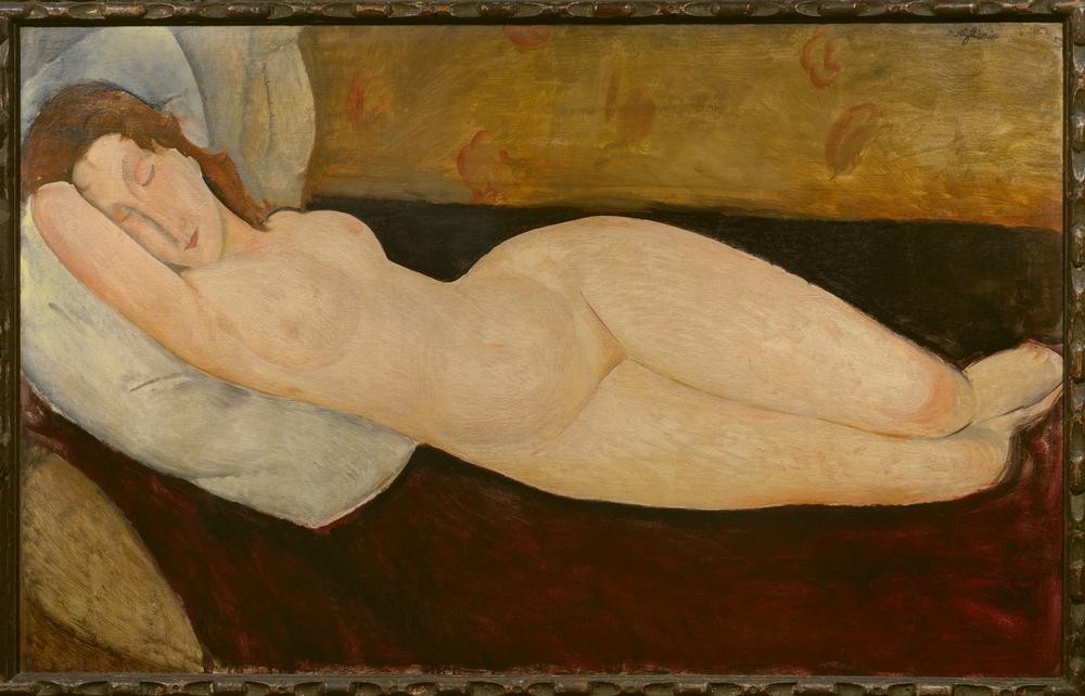 Amedeo Modigliani, Liegender Akt (Frau,Kunst,Akt,Italienische Kunst,Erotische Kunst,Liegen,Ecole De Paris,Privatsammlung,Geschlossene Augen,Schlafen (Schlaf))