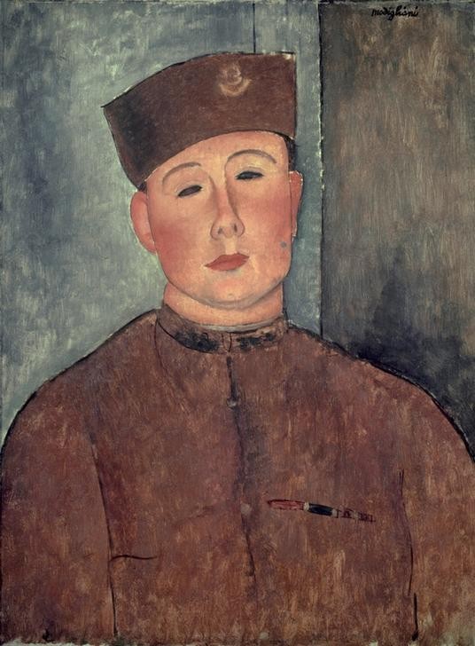 Amedeo Modigliani, Le zuoave (Hilfstruppen,Kunst,Länder,Mann,Militär,Soldat,Uniform,Zuave,Italienische Kunst,Ecole De Paris,Privatsammlung,Brustbild)