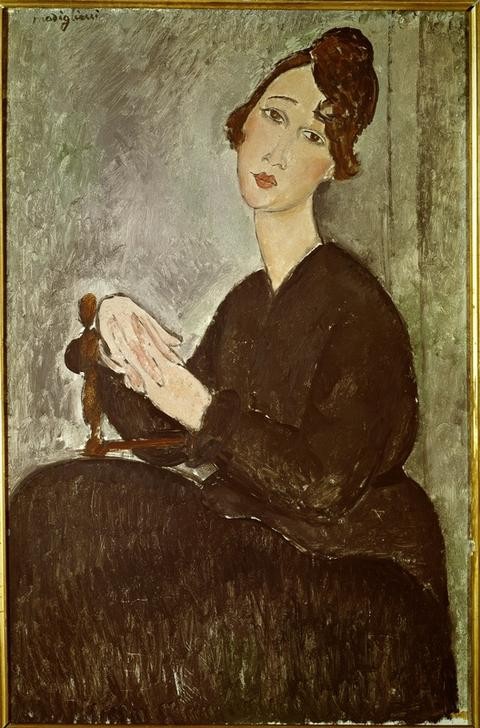 Amedeo Modigliani, Portrait de Dédie (Odette Hayden) (Frau,Kunst,Mensch,Portrait,Italienische Kunst,Sitzen,Händefalten,Ecole De Paris)