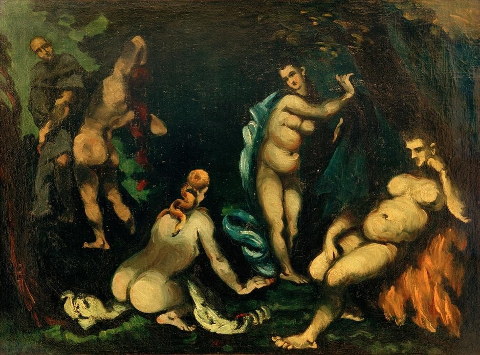 Paul Cézanne, La Tentation de saint Antoine (Christentum,Erotik,Frau,Heilige,Mann,Religion,Impressionismus,Akt,Verführung,Halluzination,Eremit,Askese,Heiligenlegende,Versuchung,Französische Kunst,Keuschheit,Sexualität,Erotische Phantasie)
