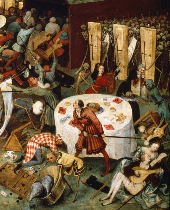 Pieter Brueghel der Ältere, Triumph des Todes (Tod, Mord, Hinrichtung, Leichen, Skelette, Allegorie, Vanitas, Vergänglichkeit, Massaker, Apokalypse, Detail,  Renaissance, Klassiker,  Malerei, Wunschgröße, Wohnzimmer, bunt)