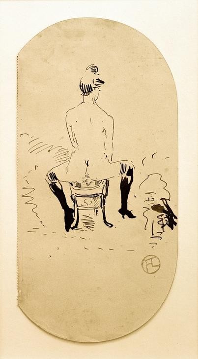 Henri de Toulouse-Lautrec, Das Bidet (Körperpflege,Erotik,Frau,Prostitution,Strumpf,Akt,Prostituierte,Rückenakt,Französische Kunst,Erotische Kunst,Bidet,Bordell,Intimsphäre,Intimhygiene)